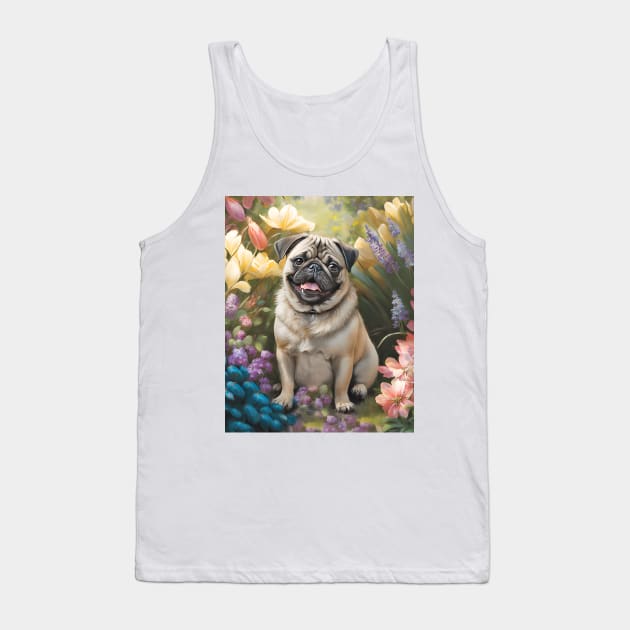 Pug Lovers Cute Pug in Flower Garden Tank Top by candiscamera